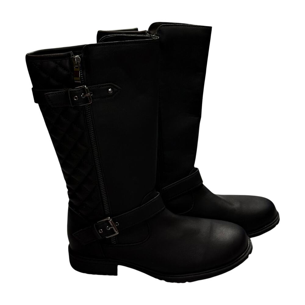 Tommy Hilfiger Hailey Black Quilted Knee High Moto Boot Size 5 - Picture 5 of 7
